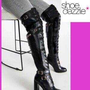 ShoeDazzle Elira Heeled Over the Knee Boot Black Sz 11M